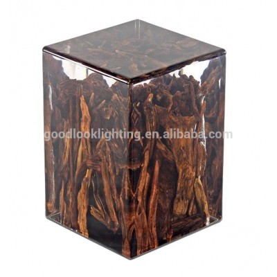 (C)UL&ETL Modern natural dark wood root of the rock embedded in acrylic stool decor&decorations