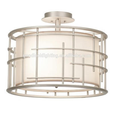 (C)UL&ETL modern silve organza outer shade and faux fabic inner shade semi- flush mount ceiling light/ligh fixture of ceiling