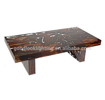 (C)UL&ETL Modern natural dark wood root of the rock embedded in acrylic coffe table decor&decorations